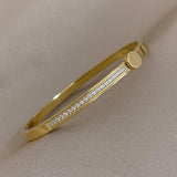 Zircon Bangles Bracelets Round Inlay 316L Stainless Steel Waterproof Jewelry