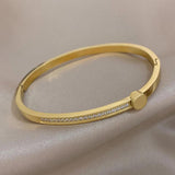 Zircon Bangles Bracelets Round Inlay 316L Stainless Steel Waterproof Jewelry