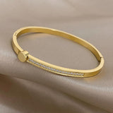 Zircon Bangles Bracelets Round Inlay 316L Stainless Steel Waterproof Jewelry