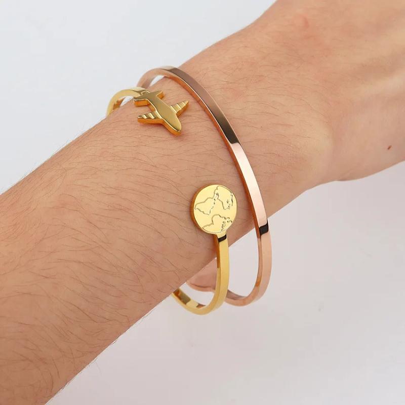 316 Stainless Steel Airplane Texture Bangle Bracelet for Women