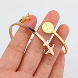 316 Stainless Steel Airplane Texture Bangle Bracelet for Women