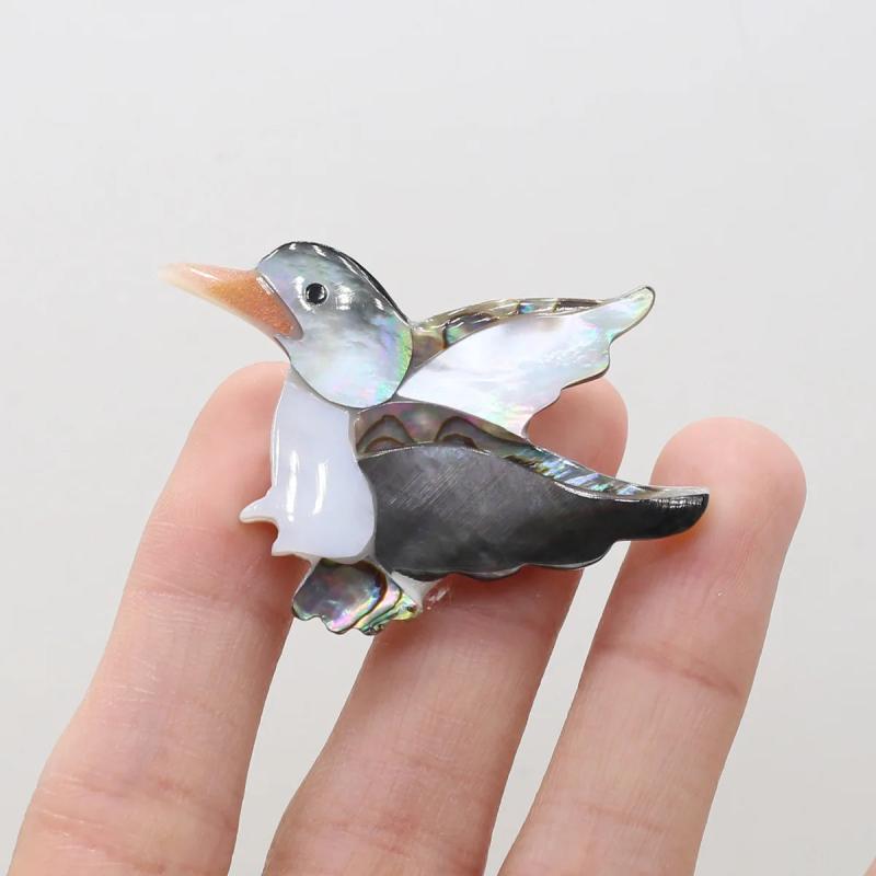 Abalone Shell Bird Brooch Delicate Charm Safety Pin Jewelry