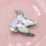 Abalone Shell Bird Brooch Delicate Charm Safety Pin Jewelry