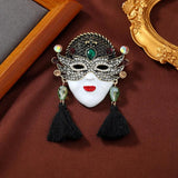Vintage Enamel Queen Mask Tassel Brooch Holiday Accessories