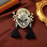 Vintage Enamel Queen Mask Tassel Brooch Holiday Accessories