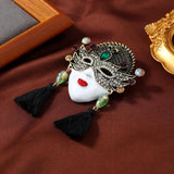 Vintage Enamel Queen Mask Tassel Brooch Holiday Accessories