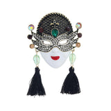 Vintage Enamel Queen Mask Tassel Brooch Holiday Accessories