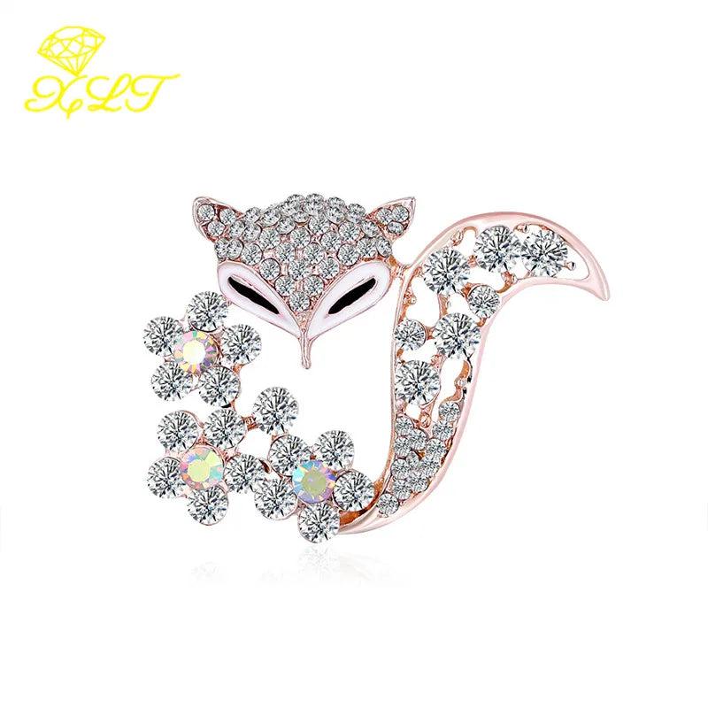 Fox Rhinestone Brooch Oil Dripping Animal Corsage Suit Pin