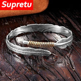 Vintage Silver Plated Copper Feather Cuff Bangle Bracelet Classic Jewelry