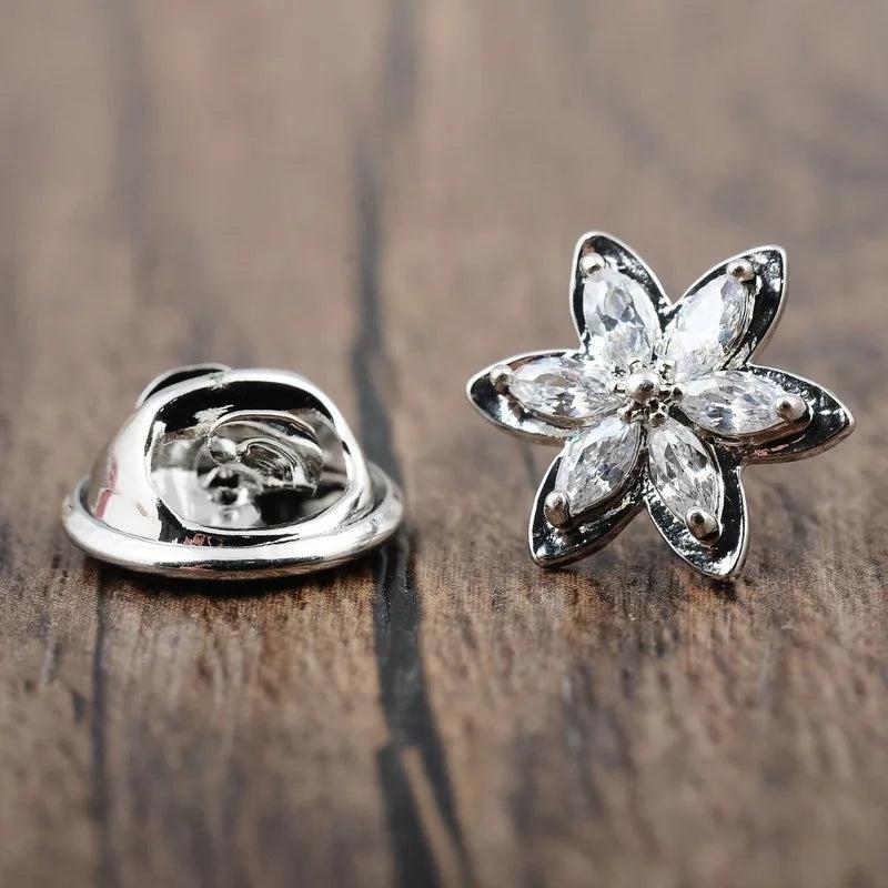 Six Petals Zircon Collar Pin Flower Brooch Women Suit Clothing Accessories