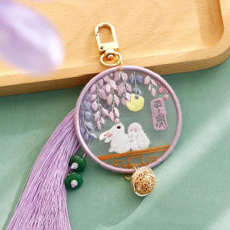 Rabbit Peace Cross Stitch Kits Keychain DIY Embroidery Material Gift