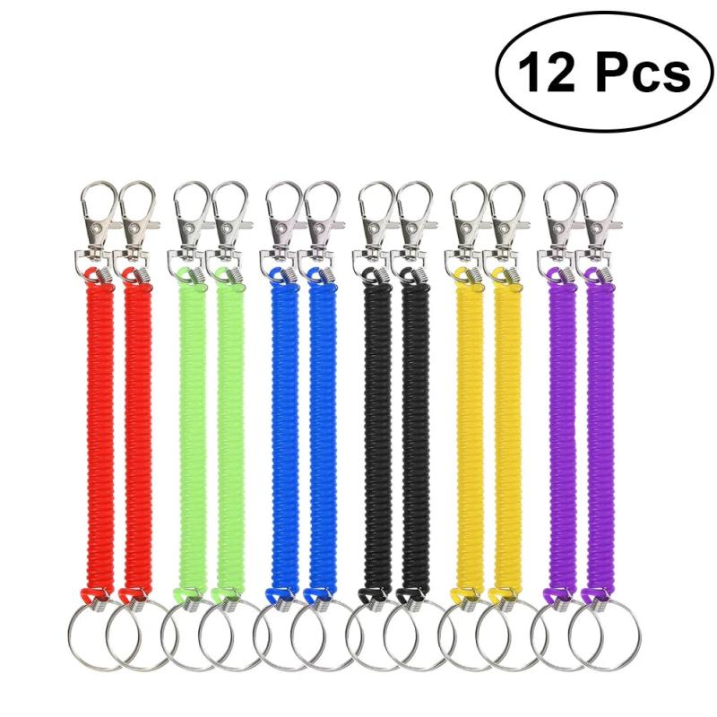 12 Pcs Colourful Stretchy Retractable Key Holder Keyring