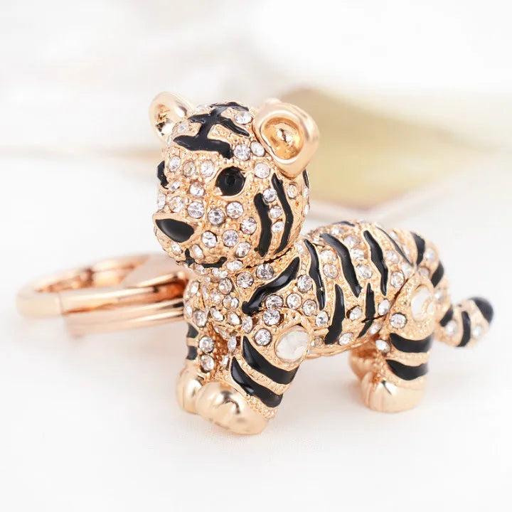 Alloy Crystal Key Chain Rhinestone Leopard Tiger Keychains Bag Charms
