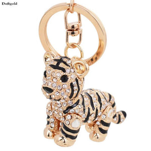 Alloy Crystal Key Chain Rhinestone Leopard Tiger Keychains Bag Charms