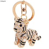 Alloy Crystal Key Chain Rhinestone Leopard Tiger Keychains Bag Charms