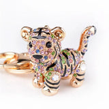 Alloy Crystal Key Chain Rhinestone Leopard Tiger Keychains Bag Charms