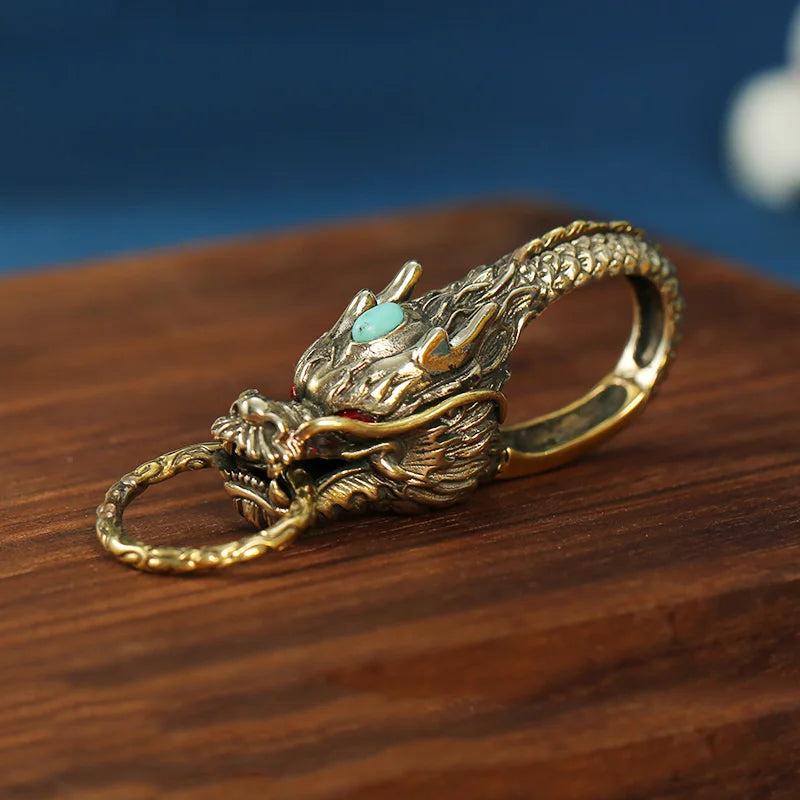 Chinese Beast Dragon Keychain Brass Metal Keyring Men Belt Waist Buckle