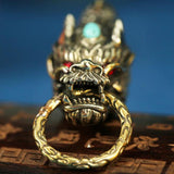 Chinese Beast Dragon Keychain Brass Metal Keyring Men Belt Waist Buckle