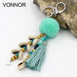Shell Tassel Pompom Beaded Keychain Bohemian Car Pendant
