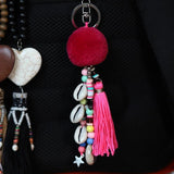 Shell Tassel Pompom Beaded Keychain Bohemian Car Pendant