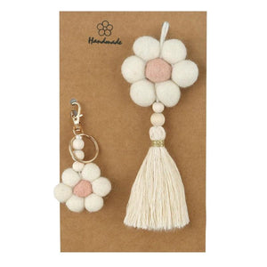 Boho Macrame Rainbow Flower Keychain Bag Charm Car Hanging Ornament
