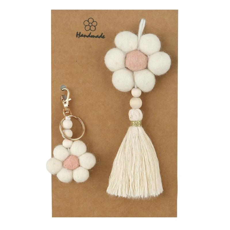 Boho Macrame Rainbow Flower Keychain Bag Charm Car Hanging Ornament
