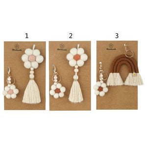 Boho Macrame Rainbow Flower Keychain Bag Charm Car Hanging Ornament