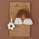 Boho Macrame Rainbow Flower Keychain Bag Charm Car Hanging Ornament