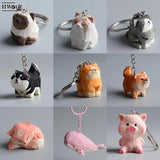 Animal Wood Carving Keyring Ornaments Cat Fox Tiger Pendant Key Ring