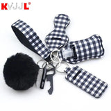 7pcs Self Defense Keychain Set with Fluffy Pom Keychains