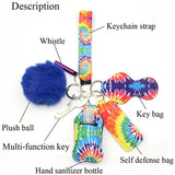 7pcs Self Defense Keychain Set with Fluffy Pom Keychains