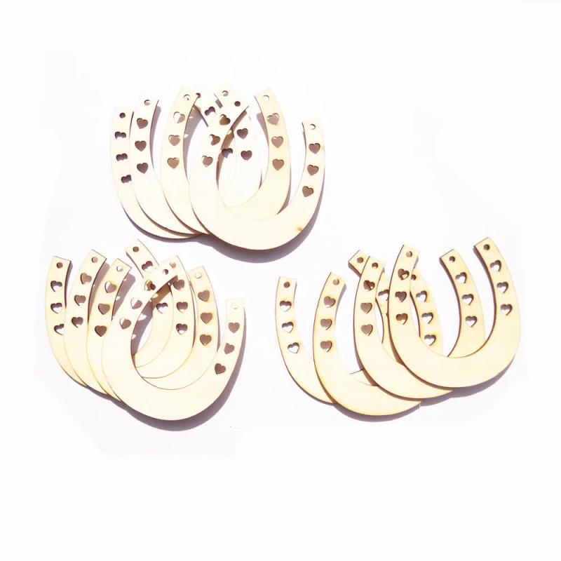 12PCS Horseshoe Shape Wood Discs Slices With Love Hole Unfinished Wood