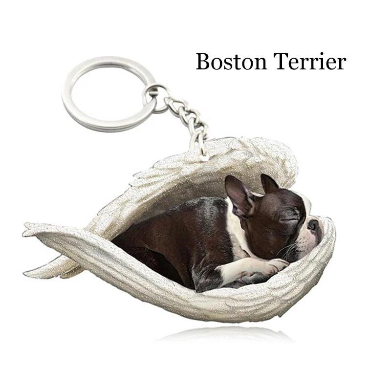 Dog Sleeping Angel Pendant Keychain Pet Jewelry Gift Accessories