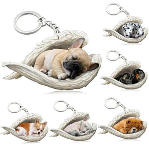 Dog Sleeping Angel Pendant Keychain Pet Jewelry Gift Accessories