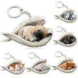 Dog Sleeping Angel Pendant Keychain Pet Jewelry Gift Accessories