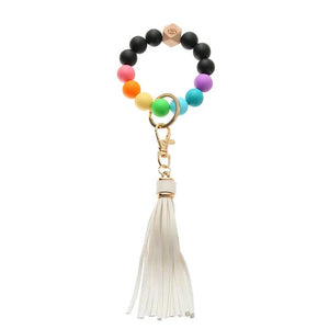 Colorful Silicone Beaded Bracelet Wrist Bangle Keychain For Women Girls