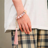Colorful Silicone Beaded Bracelet Wrist Bangle Keychain For Women Girls