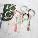 Colorful Silicone Beaded Bracelet Wrist Bangle Keychain For Women Girls