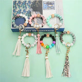 Colorful Silicone Beaded Bracelet Wrist Bangle Keychain For Women Girls