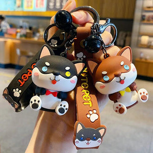 Cartoon Husky Dog Cat Keychains for Couples Stainless Steel Bag Pendants