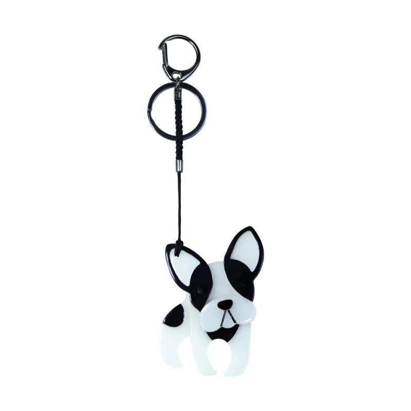 French Bulldog Acrylic Keychain Stainless Steel Key Ring for Women