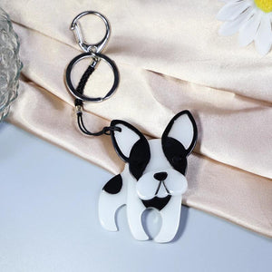 French Bulldog Acrylic Keychain Stainless Steel Key Ring for Women