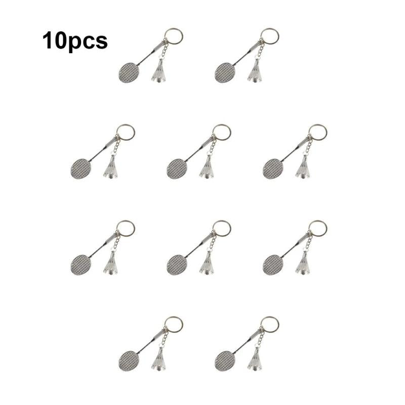 10pcs Badminton Shaped Alloy Key Chain Pendant Antique Fashionable Souvenir