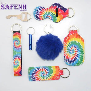 7pcs Self Defense Keychain Set with Fluffy Fur Pom Keychains for Women