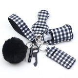 7pcs Self Defense Keychain Set with Fluffy Fur Pom Keychains for Women