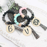 Silicone Wood Bead Bracelet Primary Wood Disk Bracelet Keychain