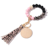 Silicone Wood Bead Bracelet Primary Wood Disk Bracelet Keychain