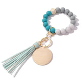 Silicone Wood Bead Bracelet Primary Wood Disk Bracelet Keychain