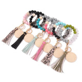 Silicone Wood Bead Bracelet Primary Wood Disk Bracelet Keychain