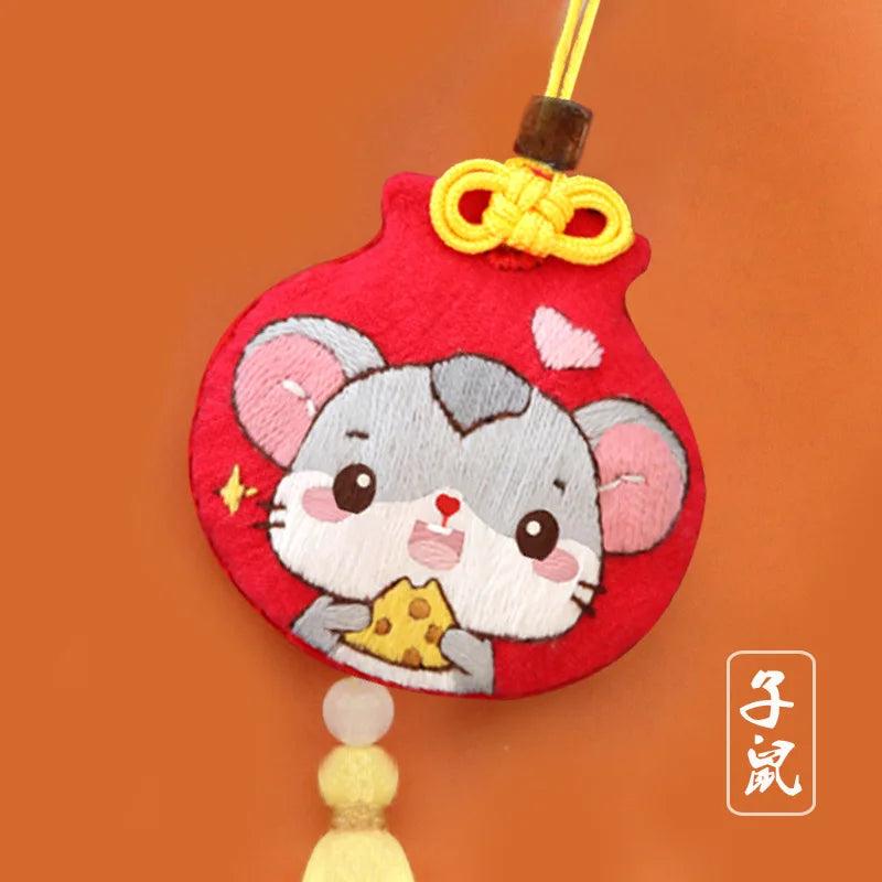 Chinese Zodiac Keychain DIY Embroidery Pendant Talisman